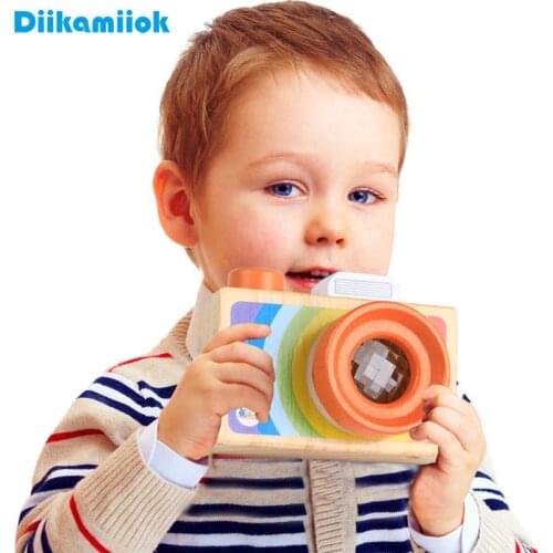 Kids Fashion Cartoon Wood Toy Camera Kaleidoscope Polygonal Prism Variety Baby Montessori Educational Wooden Toys for Children