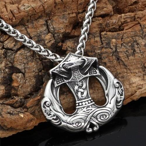 Dropshipping Thors Hammer Mjolnir Pendant Crow Necklace Norse Viking Odin Scandinavian Mens Stainless Steel Punk Jewelry Gifts