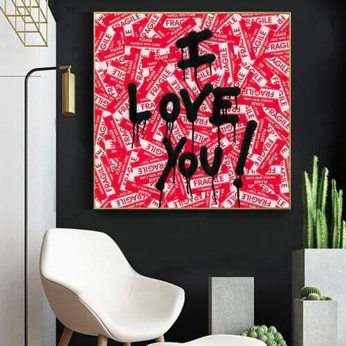 Street Art Pop Wall Canvas Painting Graffiti I LOVE YOU Wall Painting Posters for Living Room Square Pictures Decoration