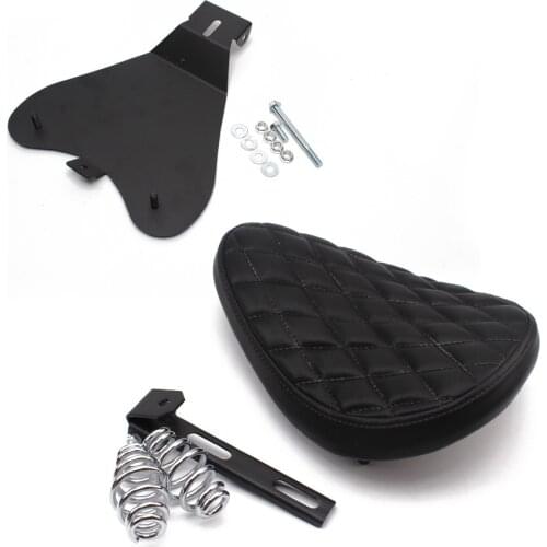 1set Motorcycle Retro Black Leather Old School Solo Seat+3" Spring Swivel Bracket for Harley Custom Chopper Bobber Saddle Seat