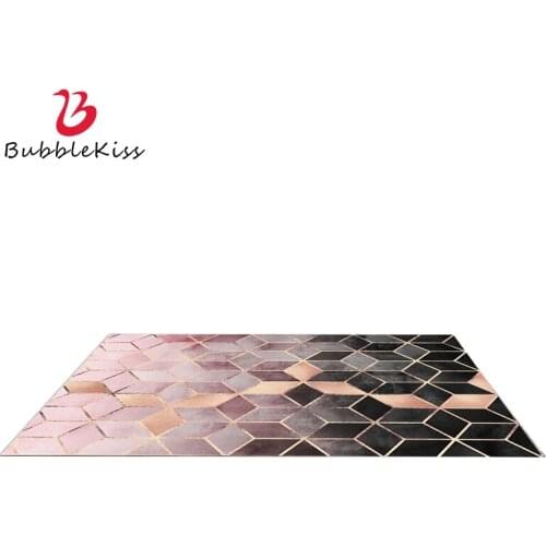 Bubble Kiss Nordic Style Carpet for Bedroom Rose Gold Pink Gradient Home Bedroom Rug Diamond Lattice Pattern Decor Door Mats
