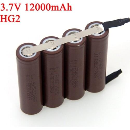 3.7V 1S 12000mAh HG2 Lithium battery pack LED light Fishing Bluetooth Speaker 4.2V soldering Nickel Sheet DIY batteries