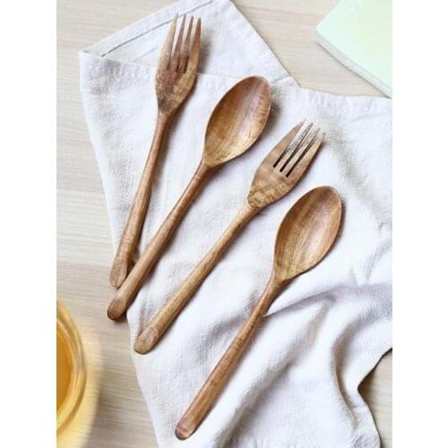 Natural Black Walnut Wood Spoon Fork Soups Poon Salad Fork Tableware Dinner Handmade Household Tableware, 4 Styles
