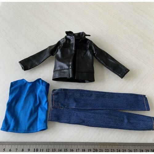 1/6 Scale Soldier Trendy Clothes Leather Coat Vest Jeans Model for 12" Figure