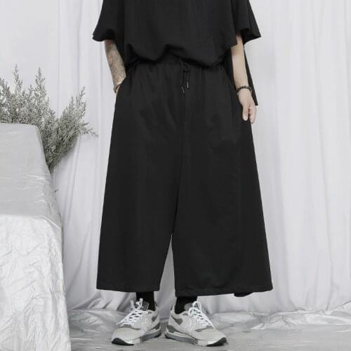 Large mens casual pants Japanese trend Yamamoto dark style large mens pants loose hanging feeling wide leg octuple pants