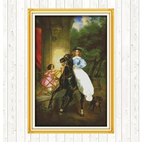 The Horse Riding Woman DIY Needlework Crafts DMC Cotton Thread Printed Canvas Cross Stitch Kits 14CT 11CT Counted and Stamped