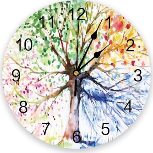 Colorful Life Tree Art 3d Wall Clock Modern Design Farmhouse Decor Kitchen Vintage PVC Round Clock Living Room Decoration