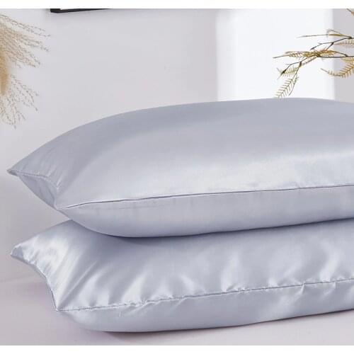 2PCS Satin Silk Pillowcase Black White Solid Color Satin Imitated Silk Pillow Cover US Twin Queen King Size Pillowcase Dropship