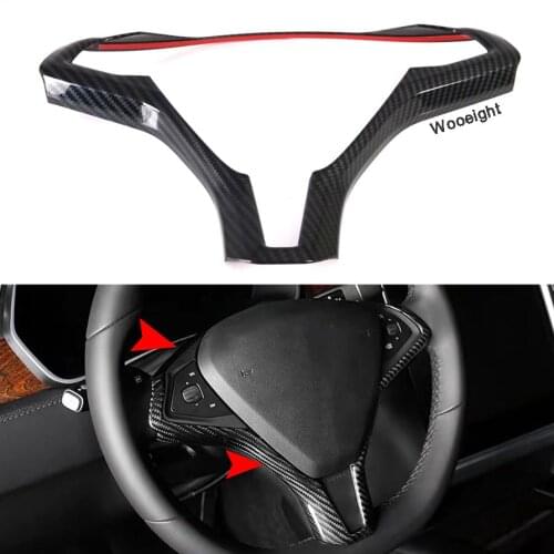 Wooeight ABS Carbon Fiber Car Interior Steering Wheel Trim Cover Styling Decoration Fit for Tesla Model X 2016 2017 2018 2019