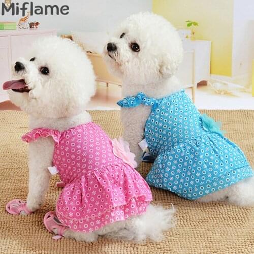 Miflame Dots Small Dogs Dress Flowers Puppy Fancy Dresses Summer Dog Clothes Pomeranian Chihuahua Dress Princess Pet Dress Shrts