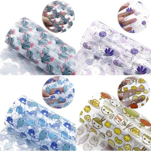 Transparent Jelly Faux Leather Sheets Flower Animal Heart Printed Synthetic Leather Fabric 20x33cm for DIY Earrings Bows Crafts