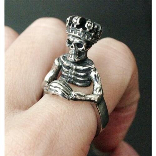 Drop Ship Crown Skull Ring Mens 316L Stainless Steel Polishing Fashion Punk Vintage King Skull Ring