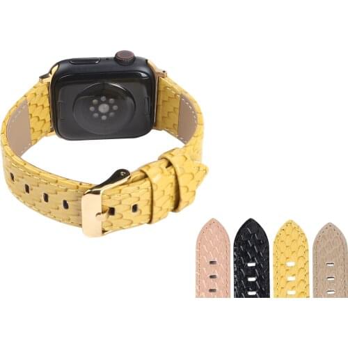 High Quality Band for Apple Watch Series 6 5 4 3 2 1 SE Microfiber Snake Pattern Strap PU Leather Stainless Steel Color Buckle
