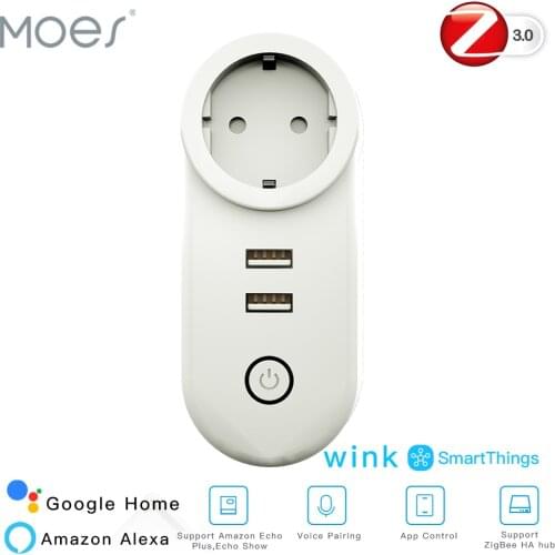 EU ZigBee3.0 Dual USB Wireless Socket Plug SmartThings App Remote Control Echo Plus Voice Control Work with Alexa Google Home