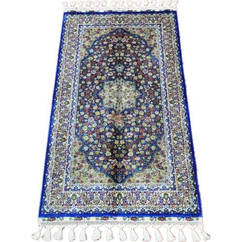 Seeykeep™ 2.25x4ft 260Lines 100%Silk Handknotted Exquisite Rug Use Central Medallion Rose On Indigo Motif Design-SK3036212