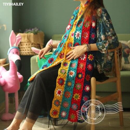 TIYIHAILEY Free Shipping 2020 Fashion Long All-match Scarf Winter Warm Long Colorful Hand Made Crochet Patchwork Knitting Scarf