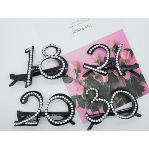 1 Pcs New 18 20 21 30 50 60 80 Years Old Glasses Number Black Crystal Birthday Party Anniversary Glasses Frame Party Favors