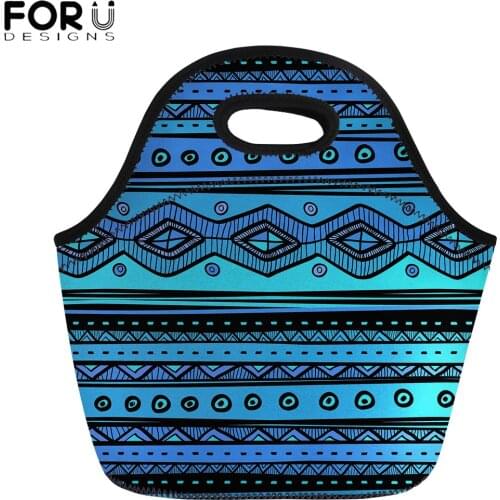 FORUDESIGNS African Tribal Print Lunch Bags Neoprene Portable Lunchbox for Girl Boy Fashion Food Bags Travel Picnic Meal Handbag