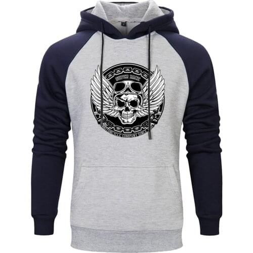 Skull Printing Raglan Hoody For Mens Harajuku Fashion Outwear Clothing Standard Pullovers Tops Winter Autumn Supoleron Hombre