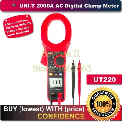 UNI-T UT220 63mm Jaw Open 2000A AC Current Digital Clamp Meter 1000V AC/750V DC Voltage Multimeter with Soft Carry Bag