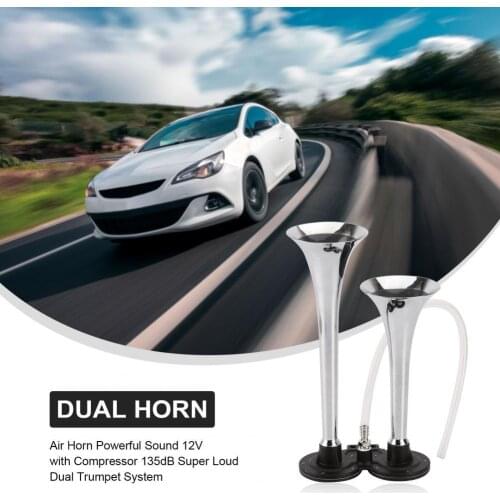 Air Horn Powerful Sound Universal 12V with Compressor 135dB Super Loud Dual Trumpet System for Trucks Cars Automobiles