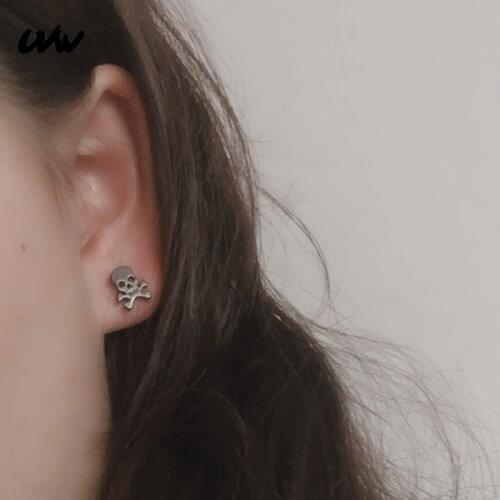 UVW079 2pc Punk Skull Stud Earrings Set Stainless Steel Mens Earrings Black Color Unisex Female Mujer Moda Accessories