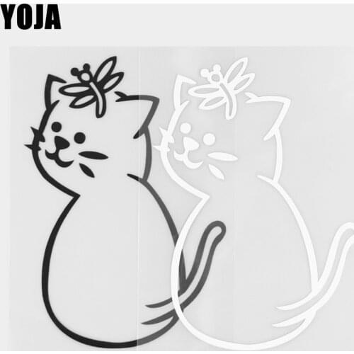 YOJA 9.6×13.8CM Vinyl Decal Cat Dragonfly Cartoon Animals Car Stickers Black/Silver 19C-0400