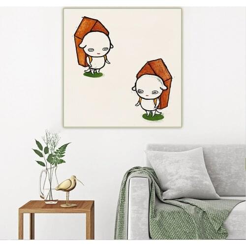 Yoshitomo Nara《Two Dogs with Coffins》Cartoon Japanese Canvas Oil Painting Aesthetic Artwork Picture Wall Decor Home Decoration