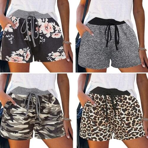 Female Summer Sports Shorts, Flower Print High Elastic Waist Sweatpants with Drawstring and Pocket S/M/L/XL/XXL