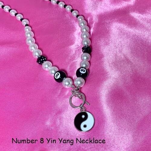 Goth Style Pearl Number 8 Yin Yang Necklace for Women Y2K Jewelry Vintage Punk Fashion INS Necklace 2000s Aesthetic Egirl Gifts