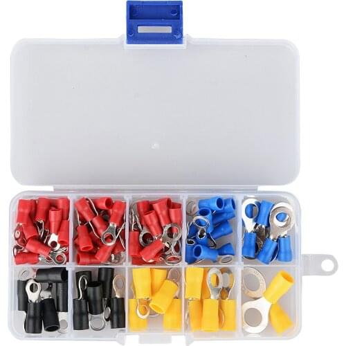 102PCS 10Kinds RV) Ring Terminal Electrical Crimp Connector Kit Set With Box,Copper Wire Insulated Cord Pin End Butt