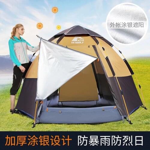 2019 High Quality Outdoor hexagonal 3 4 people multi-person automatic rainproof camping wild camping family leisure tent
