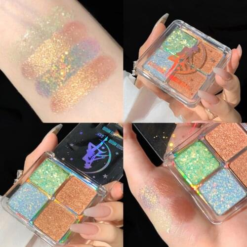4-Color Beautiful Girl Eyeshadow Luminous Sequins Pearly Long Lasting Makeup Fairy Eyeshadow Palette