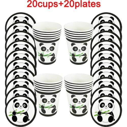 40Pcs Cartoon Panda Theme Disposable Tableware Design Kids Birthday Party Paper Plate+Cup Supplies For Kids
