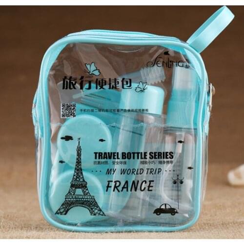 8pcs/set Portable Bottle Refilable Bottles Kit Shampoo Cream Cosmetics Liquid Containers with Comb Travel Size