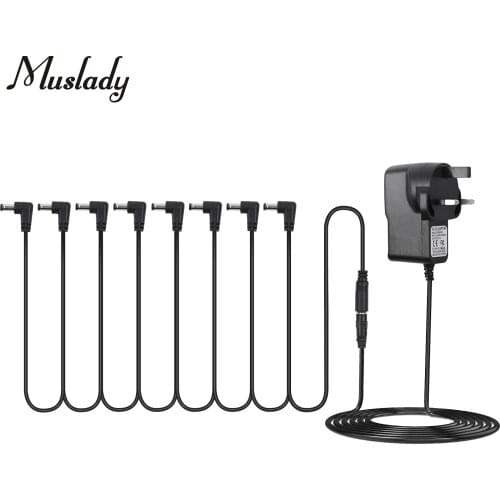 Guitar Effect Pedal Power Supply Adapter & 8 Ways Daisy Chain Cable Power Line Right Angle for Guitar Pedal Guitar Accessories