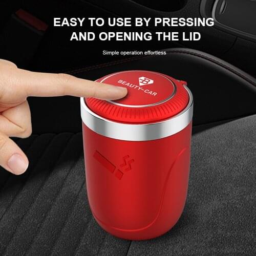Car Ashtray with LED Light Push Type interior decoration creative multifunctional Auto Vehicle Cigarette Ashtray Holder Decor