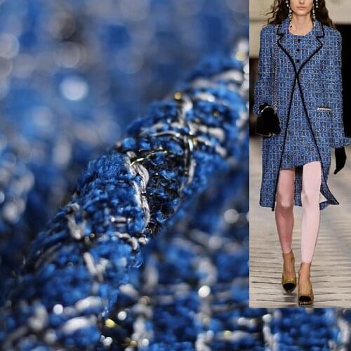 White Waxberry France Tweed Blue Plaid Fil-Lumiere Fabric Garment Material Autumn Women Coat Skirt DIY Sewing Cloth Freeshipping
