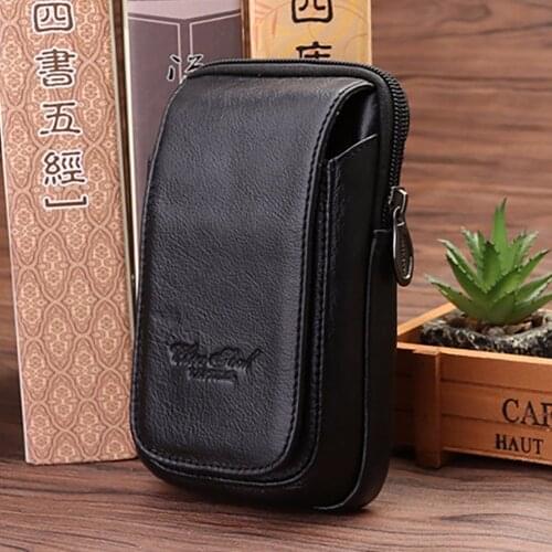 Men Genuine Leather Cell/Mobile Phone Case Cover Purse Bags Real Fashion Designer Male Money Hook Waist Fanny Pack Belt Bag