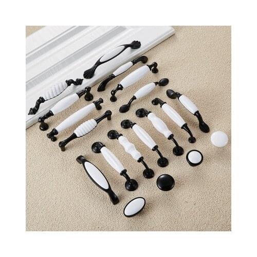 Black White Ceramic Cabinet Handles Zinc Alloy European Cabinet Pulls Drawer Knobs Wardrobe Door Handle Furniture Handle