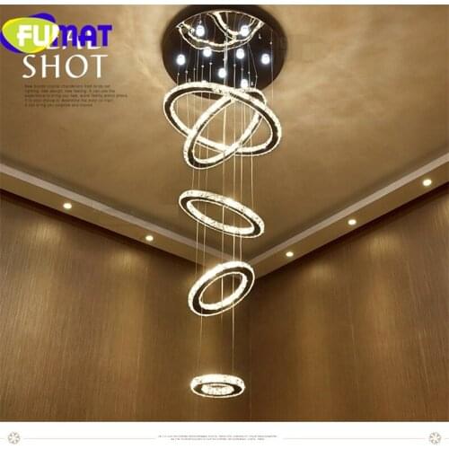 FUMAT Crystal Stainless Steel Ring Pendent Lamps LED Dimming Remote Control Lighting Fixture Luxury Villa Three Color DIY Light