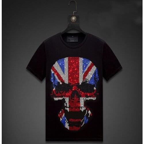 Streetwear Men Diamonds Summer Mens Hip Hop Loose Skull T Shirt Male Fashion Tees Casual black Tops