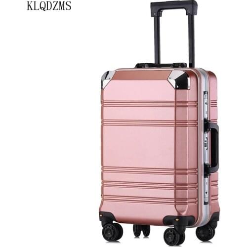 KLQDZMS PC Aluminum Frame Women Rolling Luggage Travel Bag 20’’24 Inch ABS Men Retro Creative Suitcase On Wheels