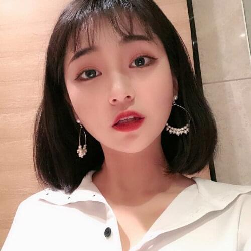 Korean Silver Big Circle Clip on Earrings for Women Fashion Simple Simulation Pearl Earrings Quality Bride Earrings Jewelry