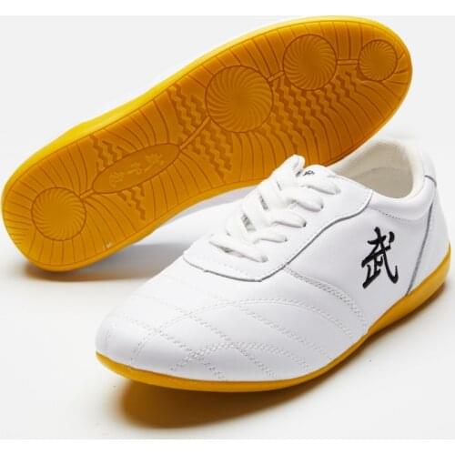 Unisex Soft Leather Kung Fu Tai Chi Shoes Martial Arts Wushu Sports Sneakers with Embroidery