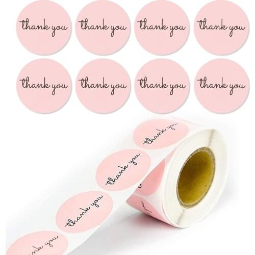 500 Pcs/roll 1 Inch Cute Pink Thank You Paper Label Stickers Wedding Envelope Seals Grift Bag DIY Decoration Round Sticker