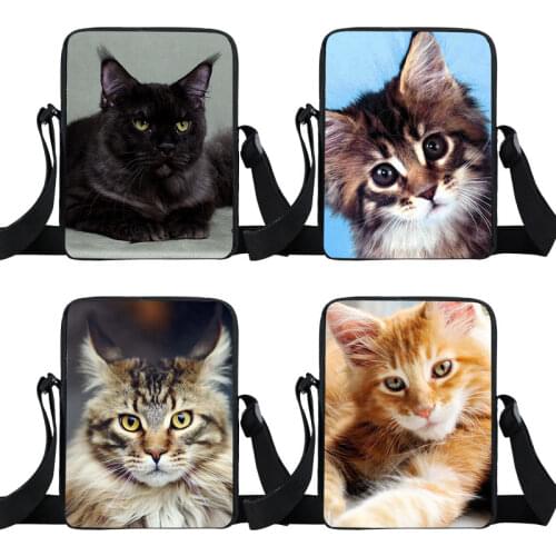 Cute Black Maine Cats Mini Messenger Bag Cute Kitten Crossbody Bag Pet Women Shoulder Bags Portable Travel Bags Hanbag Gift