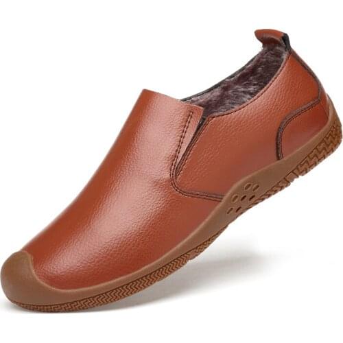 Leather Loafers Men Winter Moccasin Slip On Sneakers Flat With Warm Fur Causal Men Shoes Adult Male Footwear Boat Shoes