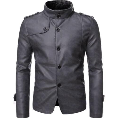 Mens Winter New Slim Casual Fashion Youth Leather Jacket
