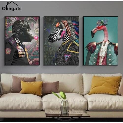 Funny Abstract Zebra Orangutan and Flamingo Canvas Wall Art Painting Prints Animal Posters Picture for Modern Home Room Decor